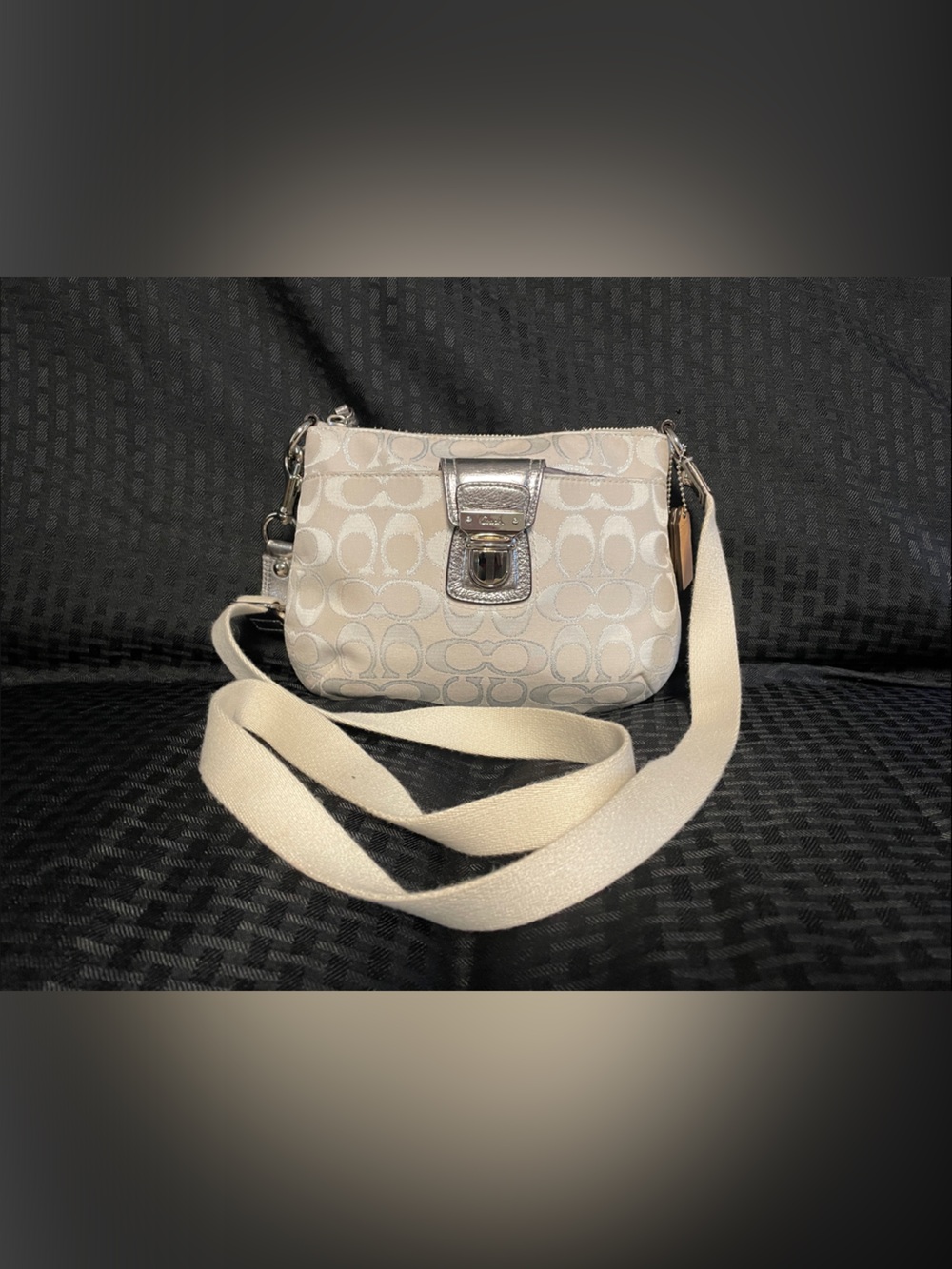 Coach Cream Signature Jacquard Small Crossbody with Silver Hardware /good con